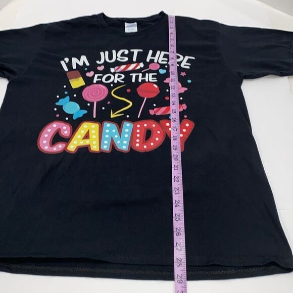 Port & Company I'm Just Here For The Candy Size Large Black Multi Graphic Tee - Picture 7 of 9